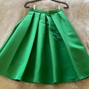 Green pleated high waisted A frame skirt